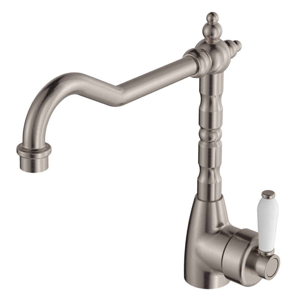 FIENZA ELEANOR SHEPHERDS CROOK SINK MIXER 283MM CERAMIC HANDLE BRUSHED NICKEL