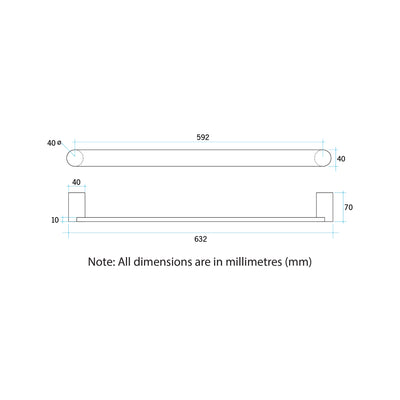 THERMOGROUP FLAT PILL HEATED SINGLE TOWEL RAIL BRUSHED STAINLESS STEEL 632MM