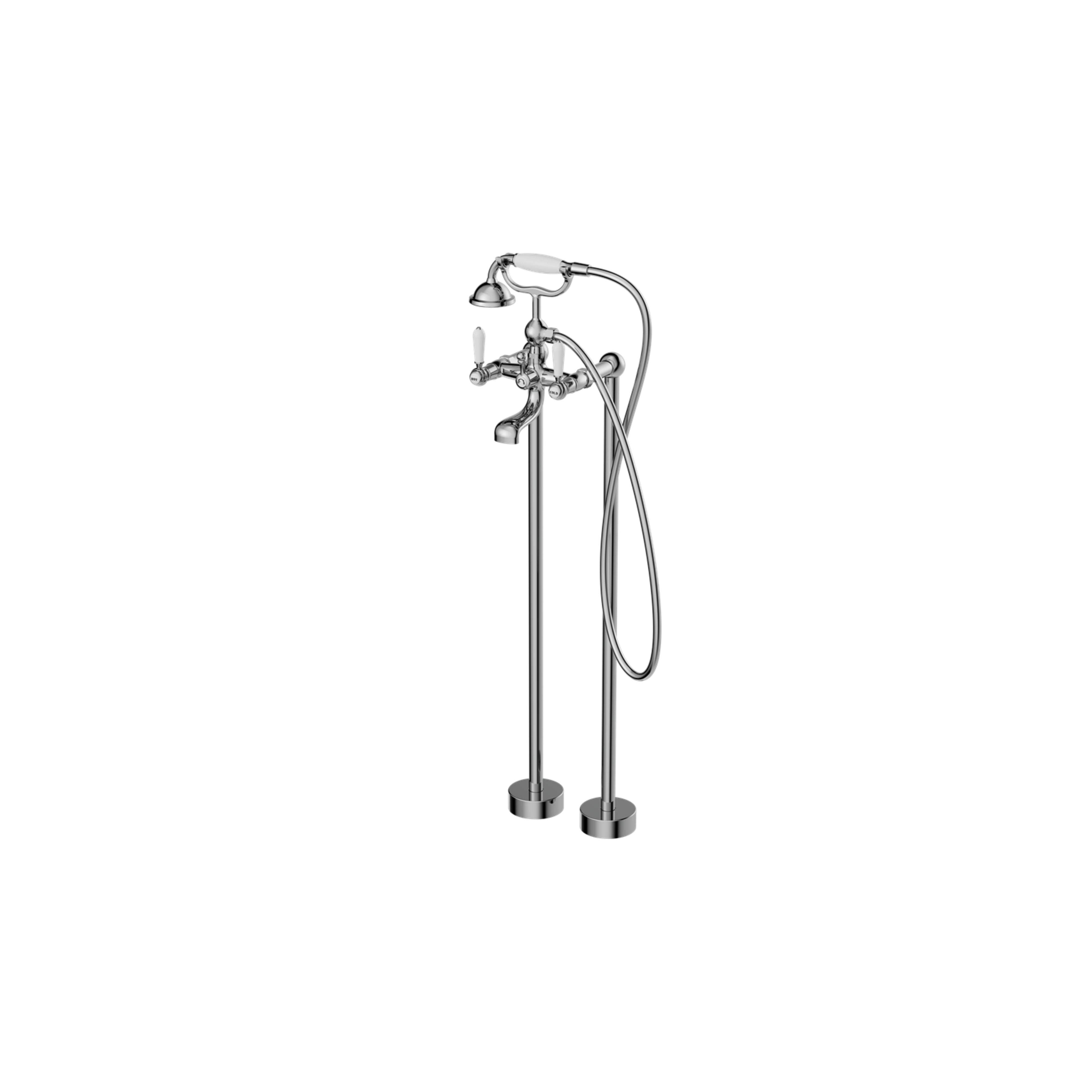NERO YORK FREESTANDING BATH SET WITH WHITE PORCELAIN HAND SHOWER CHROME