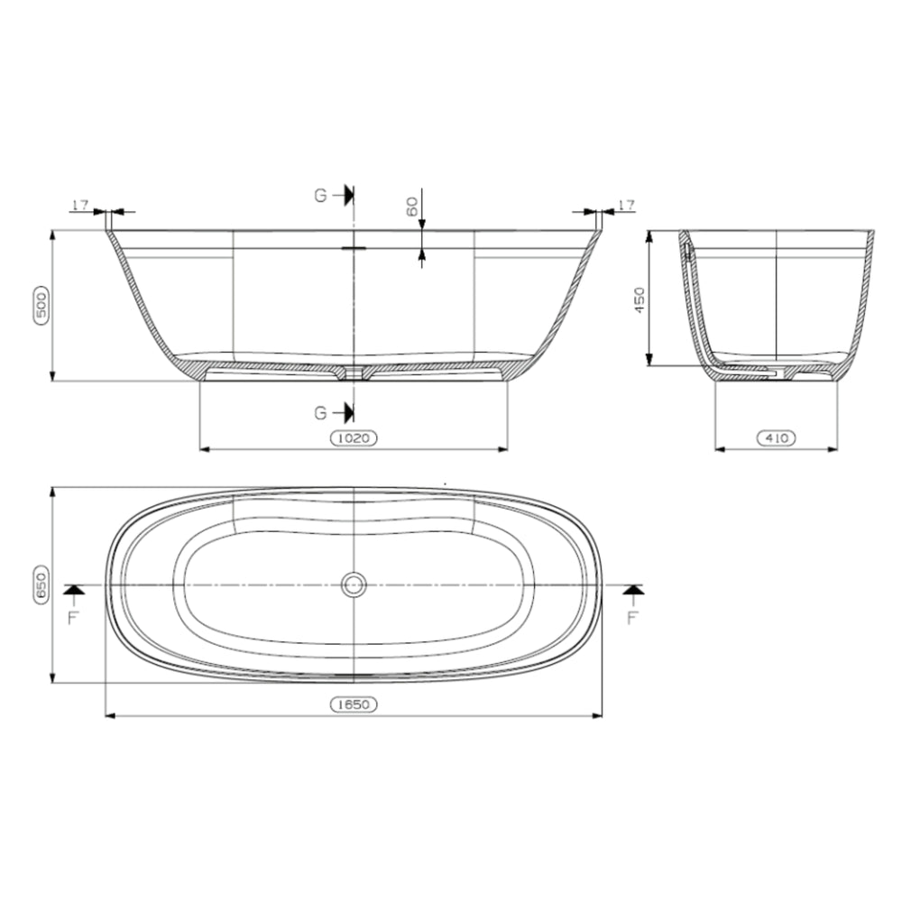 DOMUS LIVING LIVIA FREESTANDING BATHTUB WITH OVERFLOW MATTE WHITE 1650MM