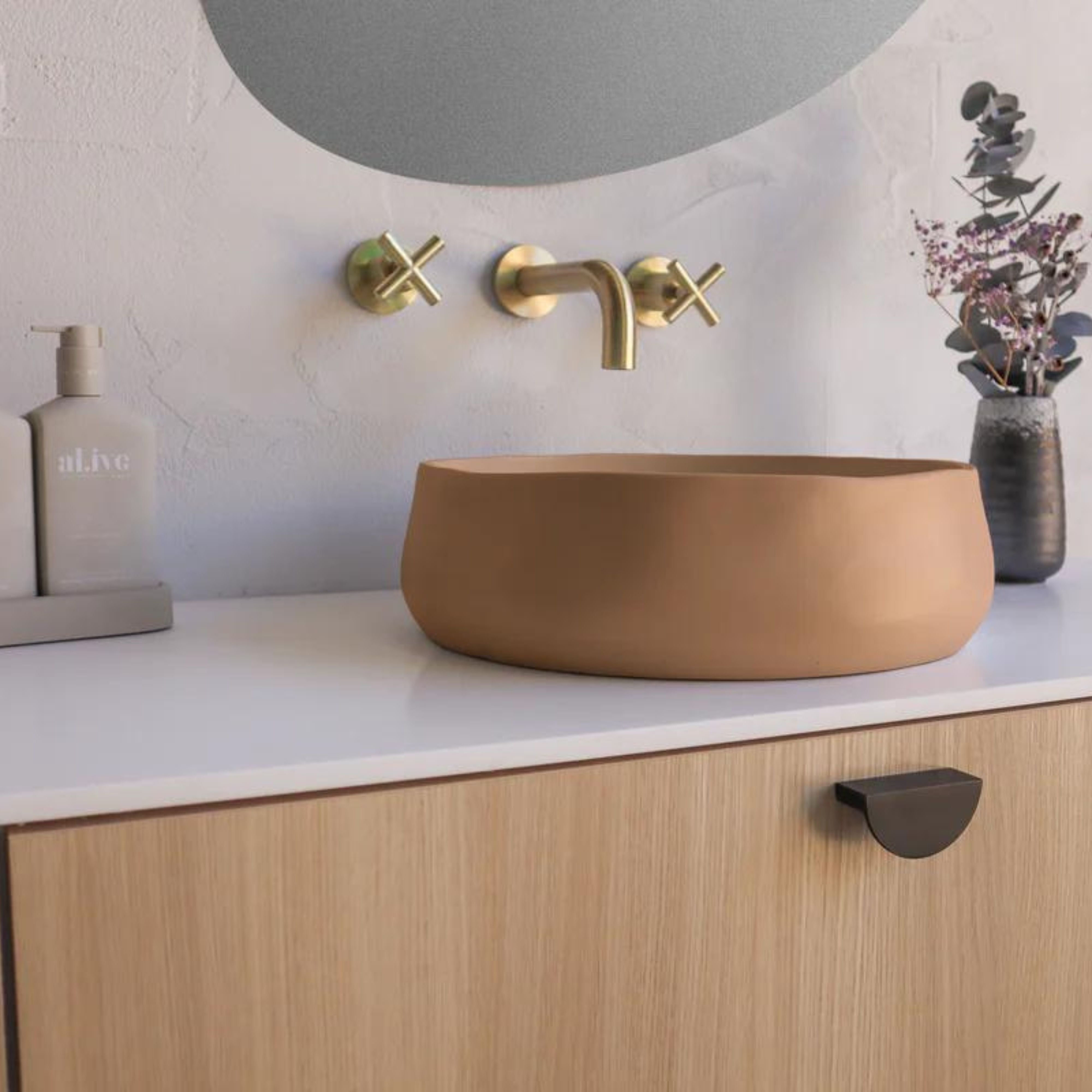 NOOD CO CONSCIOUS RANGE MILL ABOVE COUNTER / WALL HUNG BASIN PASTEL PEACH 380MM
