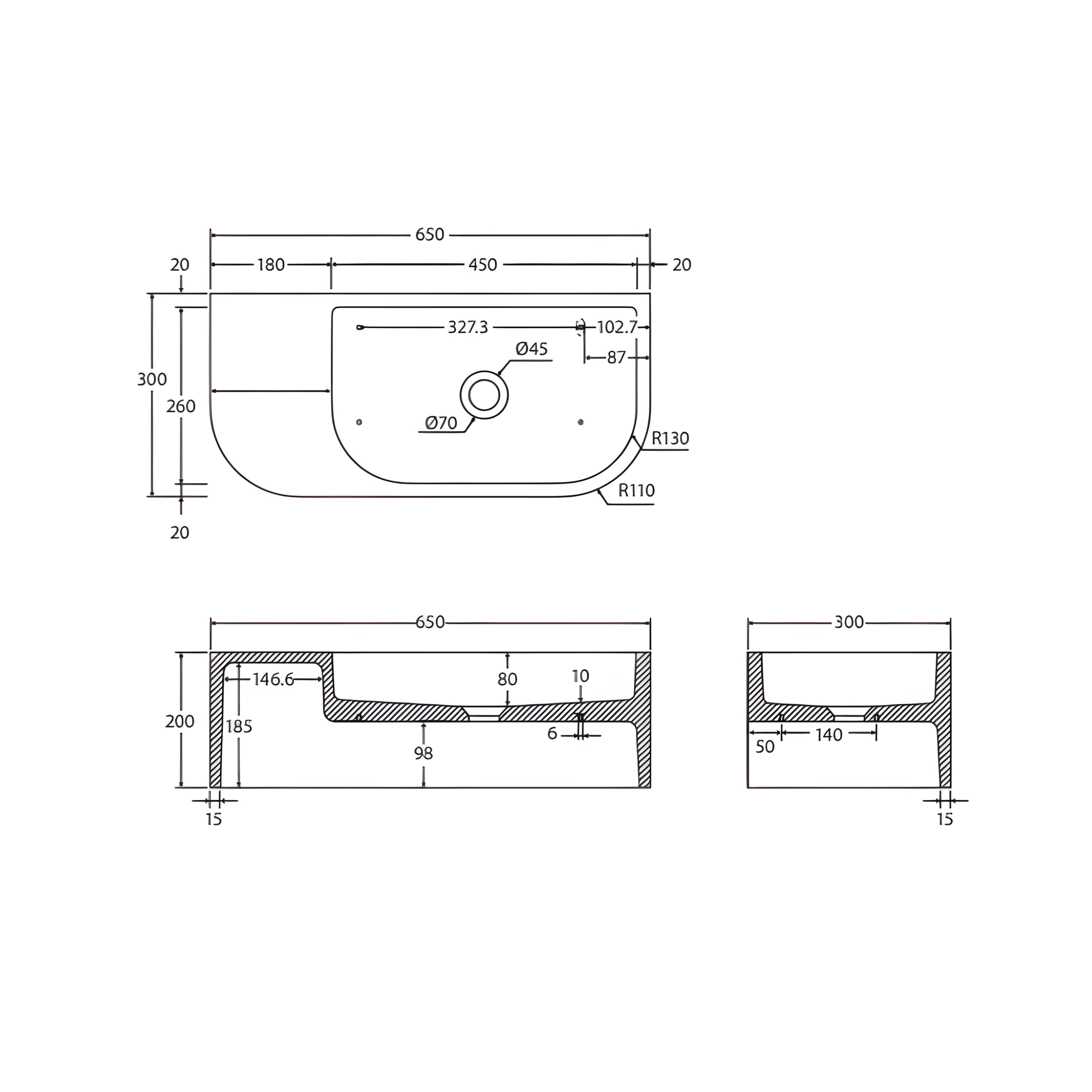 FIENZA BLANCA CONCRETE WALL HUNG BASIN TUSCAN 650MM
