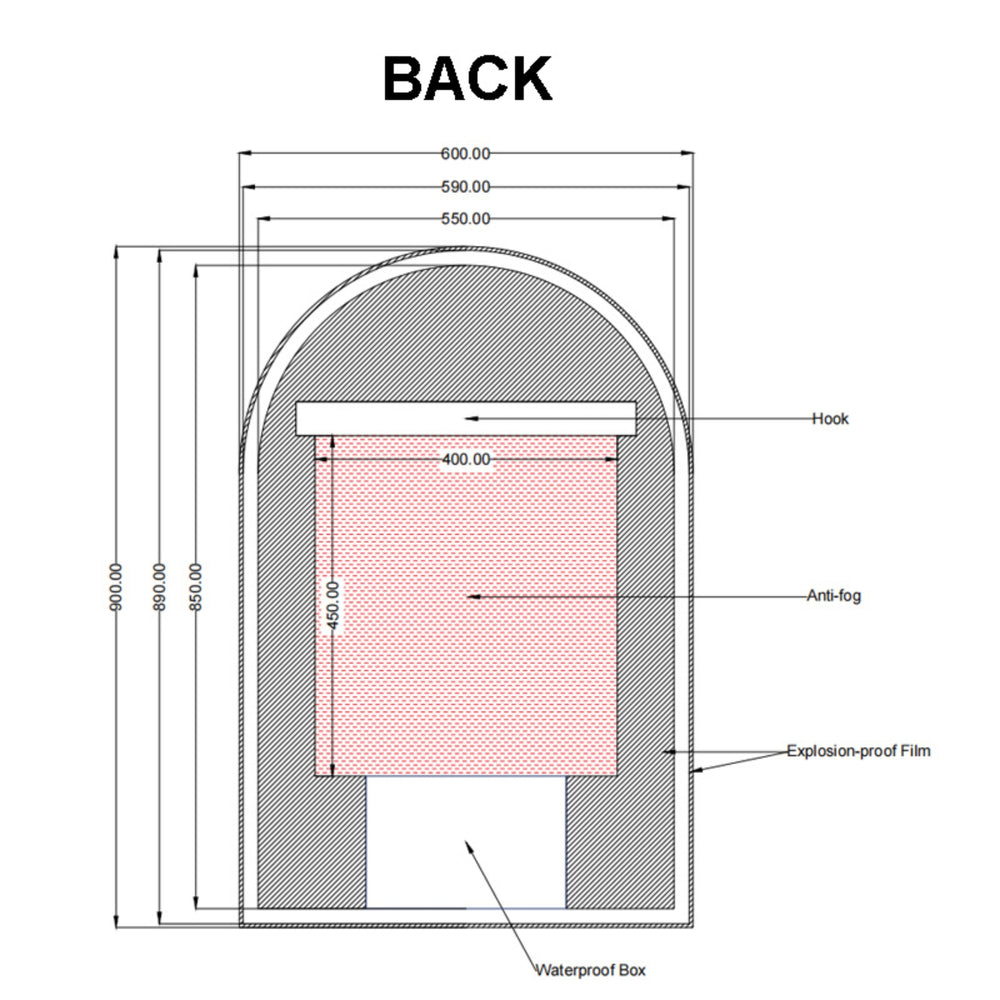 AQUAPERLA ARCHED FRAMELESS BACK-LIT LED MIRROR SILVER 600X900MM