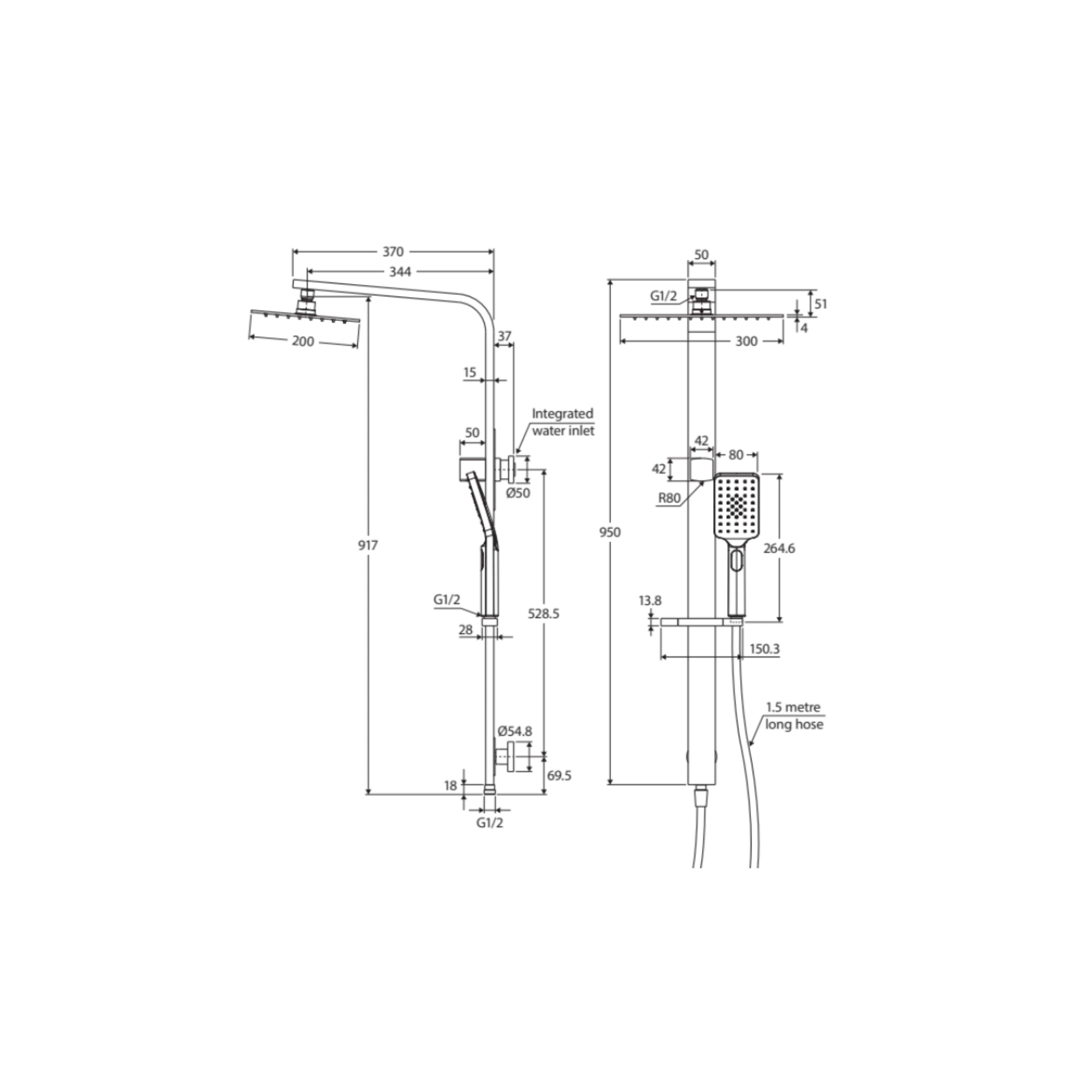 FIENZA TONO DELUXE TWIN SHOWER GUN METAL