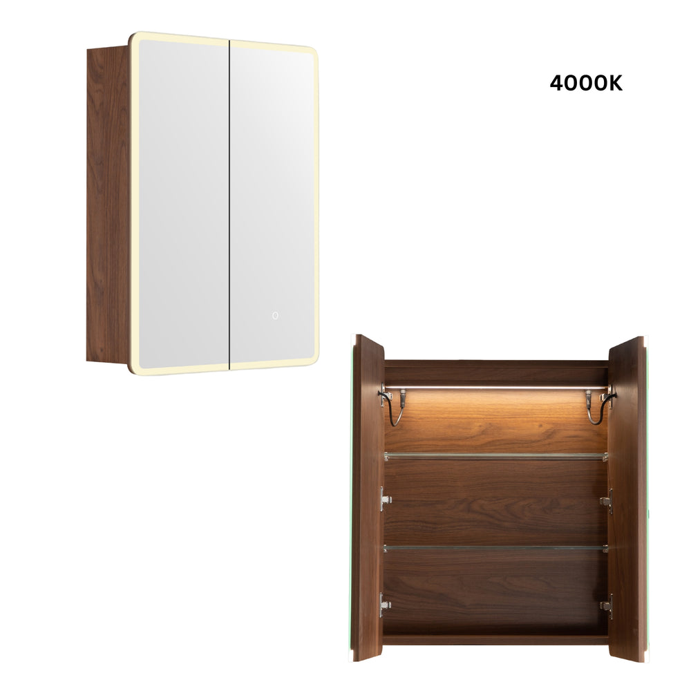LUKKA AVOLA MOCHA OAK LED MIRROR SHAVING CABINET WITH 3 COLOUR LIGHTS 600X750MM