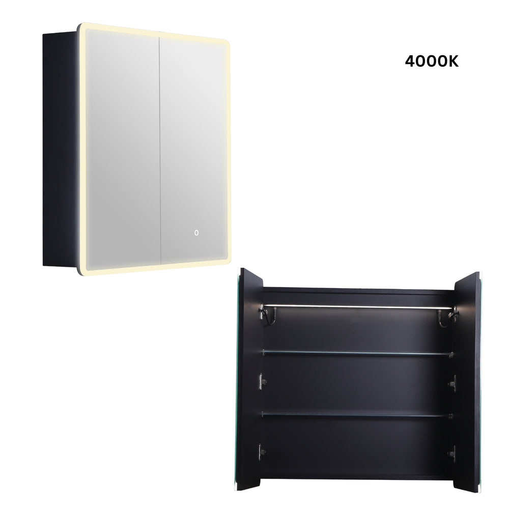 LUKKA AVOLA MATTE BLACK LED MIRROR SHAVING CABINET WITH 3 COLOUR LIGHTS 750X750MM