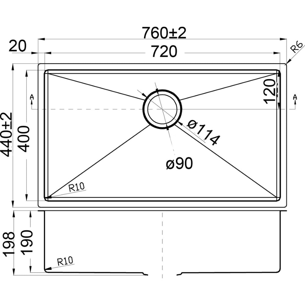 IKON EDEN SINGLE BOWL ABOVE / UNDERMOUNT SINK STAINLESS STEEL 720MM