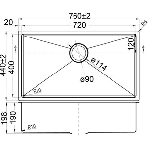 IKON EDEN SINGLE BOWL ABOVE / UNDERMOUNT SINK STAINLESS STEEL 720MM