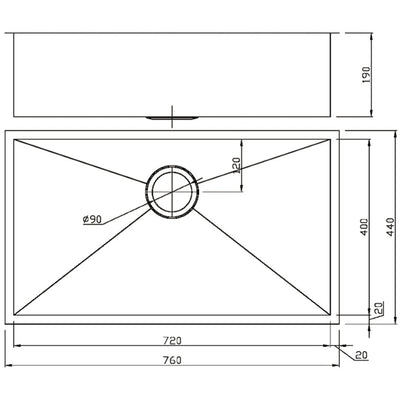 IKON ROSA SINGLE BOWL UNDERMOUNT SINK STAINLESS STEEL 720MM
