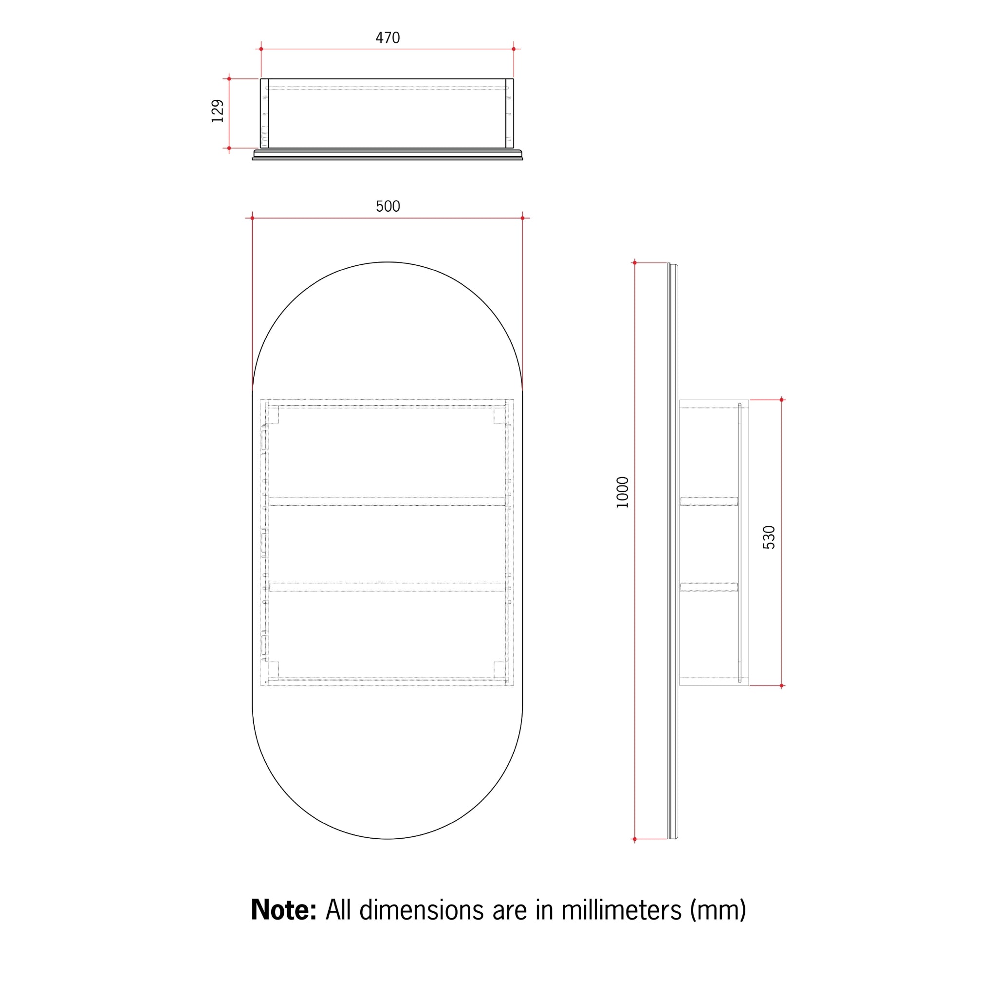 THERMOGROUP ABLAZE PILL SHAPE MIRROR CABINET WHITE 500X1000MM