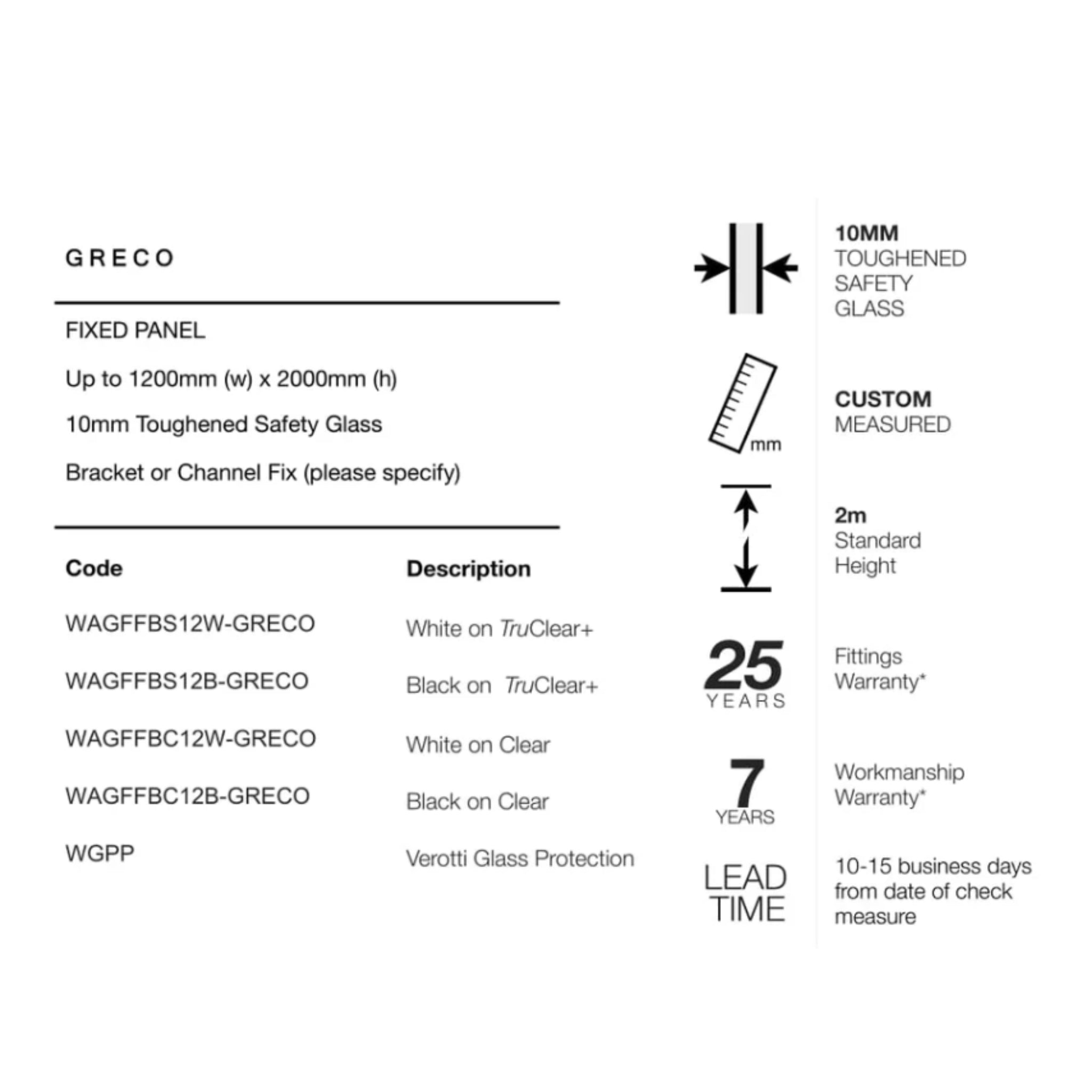 VEROTTI GRECO FRAMELESS SHOWER SCREEN WITH DIGITAL PRINT GLASS 1200X2000MM