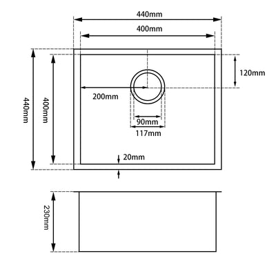 AQUAPERLA STAINLESS STEEL SINGLE BOWL KITCHEN SINK CHROME 440MM