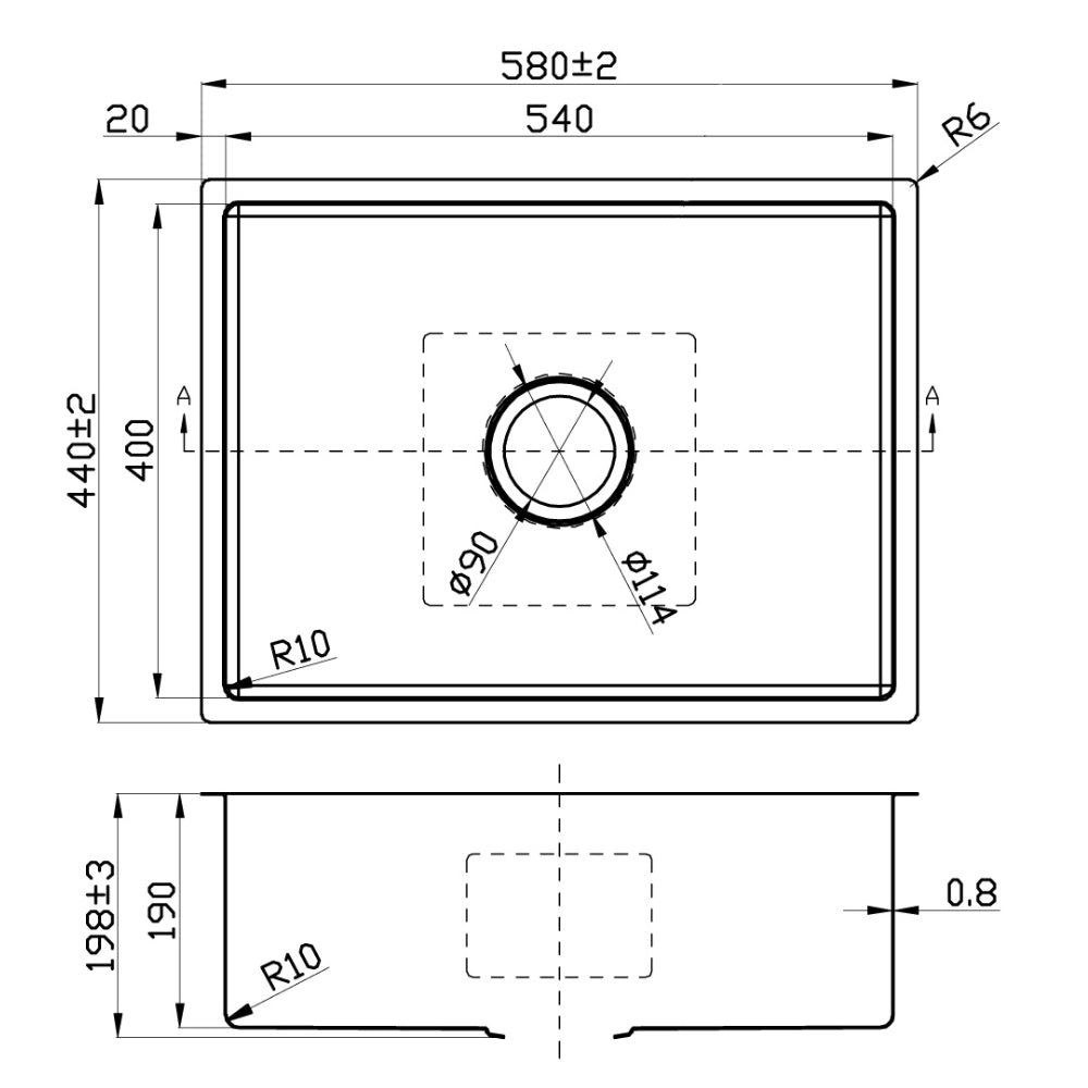 IKON CORA SINGLE BOWL ABOVE / UNDERMOUNT SINK STAINLESS STEEL 540MM