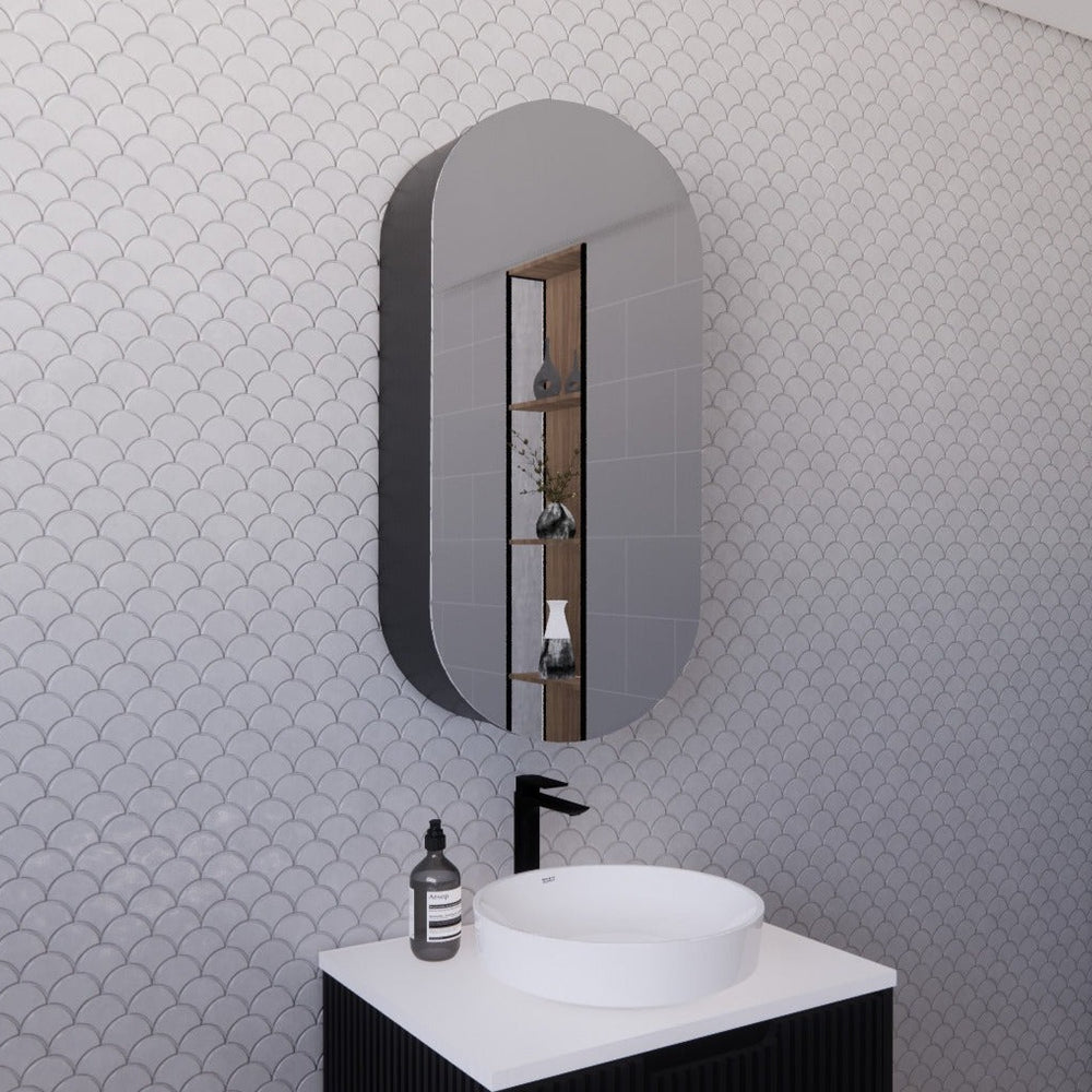 RIVA LONDON MATTE BLACK SHAVING CABINET 450X870MM