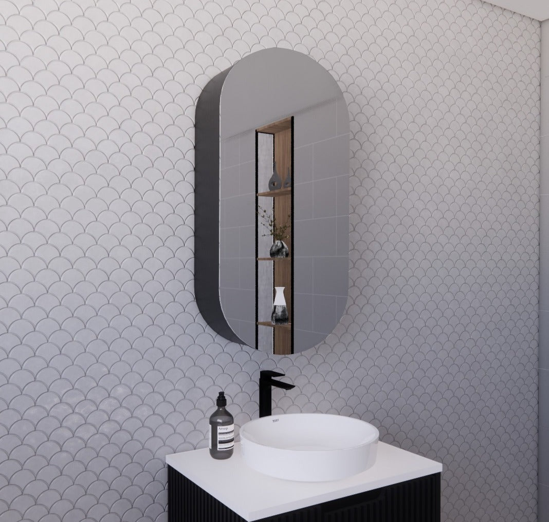 RIVA LONDON MATTE BLACK SHAVING CABINET 450X870MM