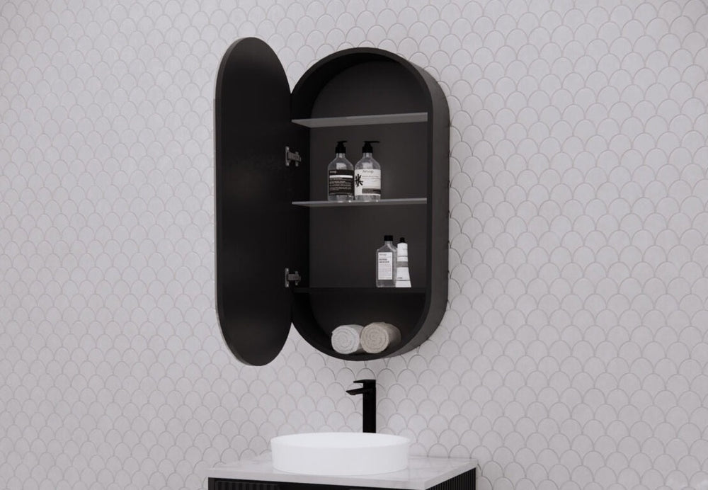 RIVA LONDON MATTE BLACK SHAVING CABINET 450X870MM