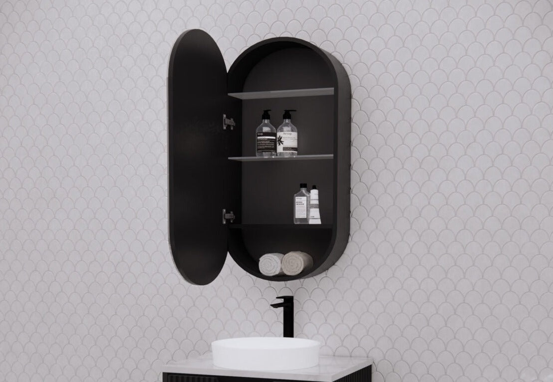 RIVA LONDON MATTE BLACK SHAVING CABINET 450X870MM