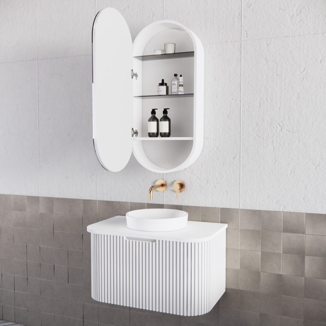 RIVA LONDON MATTE WHITE SHAVING CABINET 450X870MM