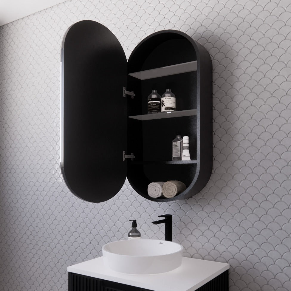 RIVA LONDON MATTE BLACK SHAVING CABINET 450X870MM