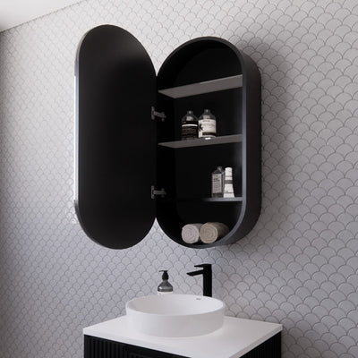 RIVA LONDON MATTE BLACK SHAVING CABINET 450X870MM