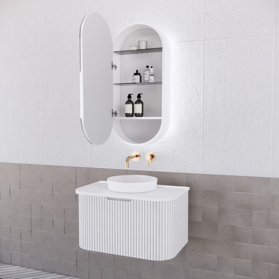 RIVA PARIS MATTE WHITE LED SHAVING CABINET 450X870MM