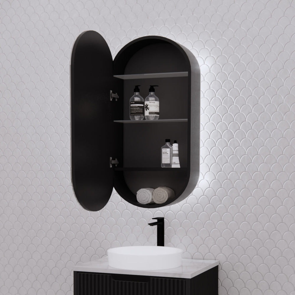 RIVA PARIS MATTE BLACK LED SHAVING CABINET 450X870MM