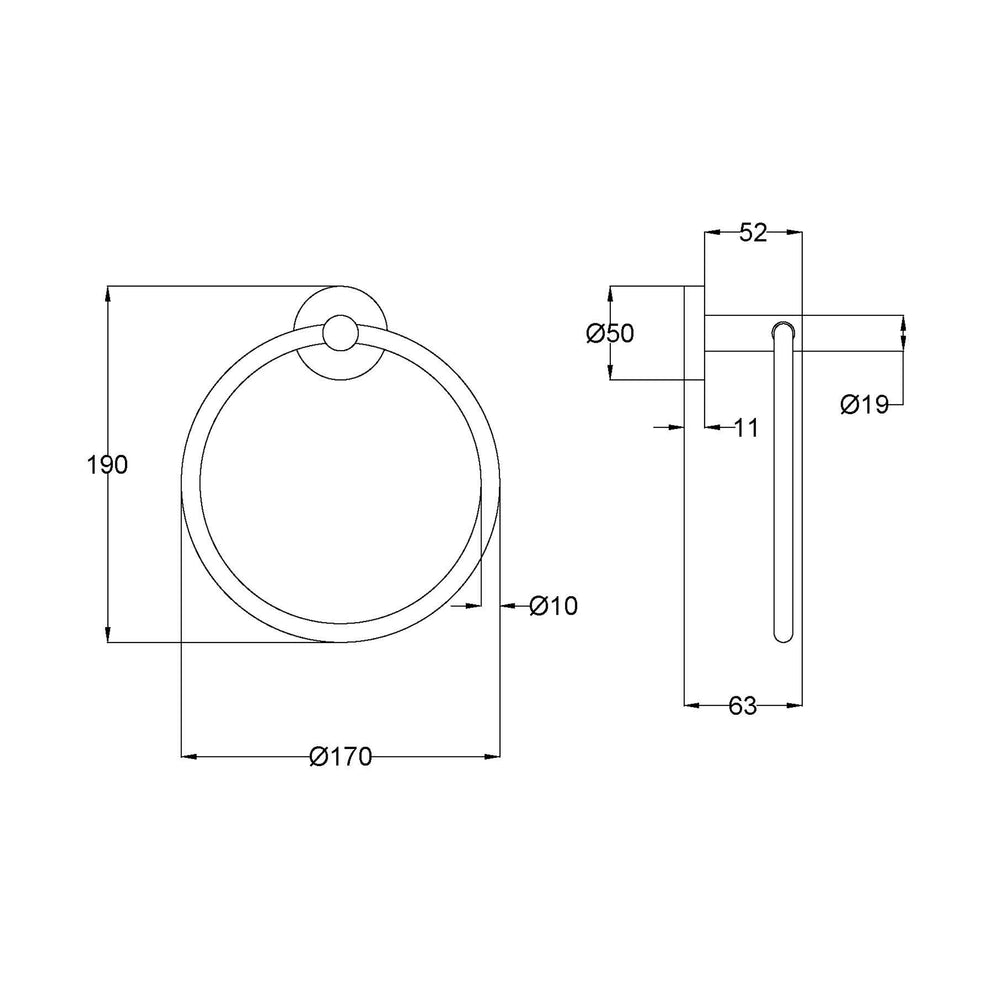 IKON OTUS SLIMLINE TOWEL RING 190MM BRUSHED COPPER