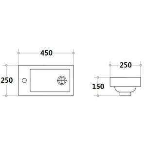 POSEIDON GLOSS WHITE SINGLE BOWL POLY VANITY TOP 450MM