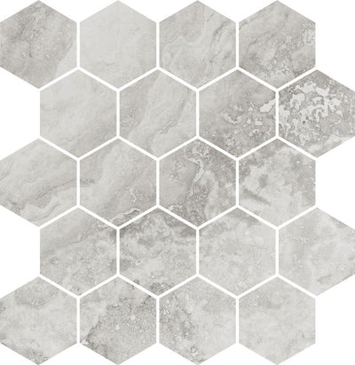 MUSES IMPERIAL STONE LIGHT GREY FELLTEC 300X330MM HEXAGON MOSAIC TILE (PER BOX)