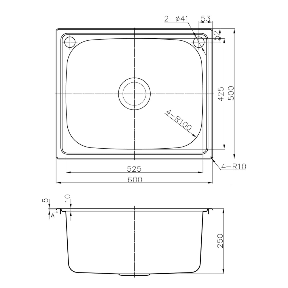 IKON OTUS SINGLE BOWL ABOVE MOUNT LAUNDRY SINK STAINLESS STEEL 600MM