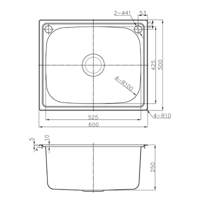 IKON OTUS SINGLE BOWL ABOVE MOUNT LAUNDRY SINK STAINLESS STEEL 600MM