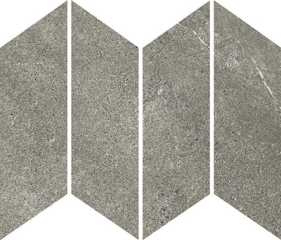 MUSES ARDESIA LIGHT GREY FELLTEC 73X260MM CHEVRON MOSAIC TILE (PER BOX)