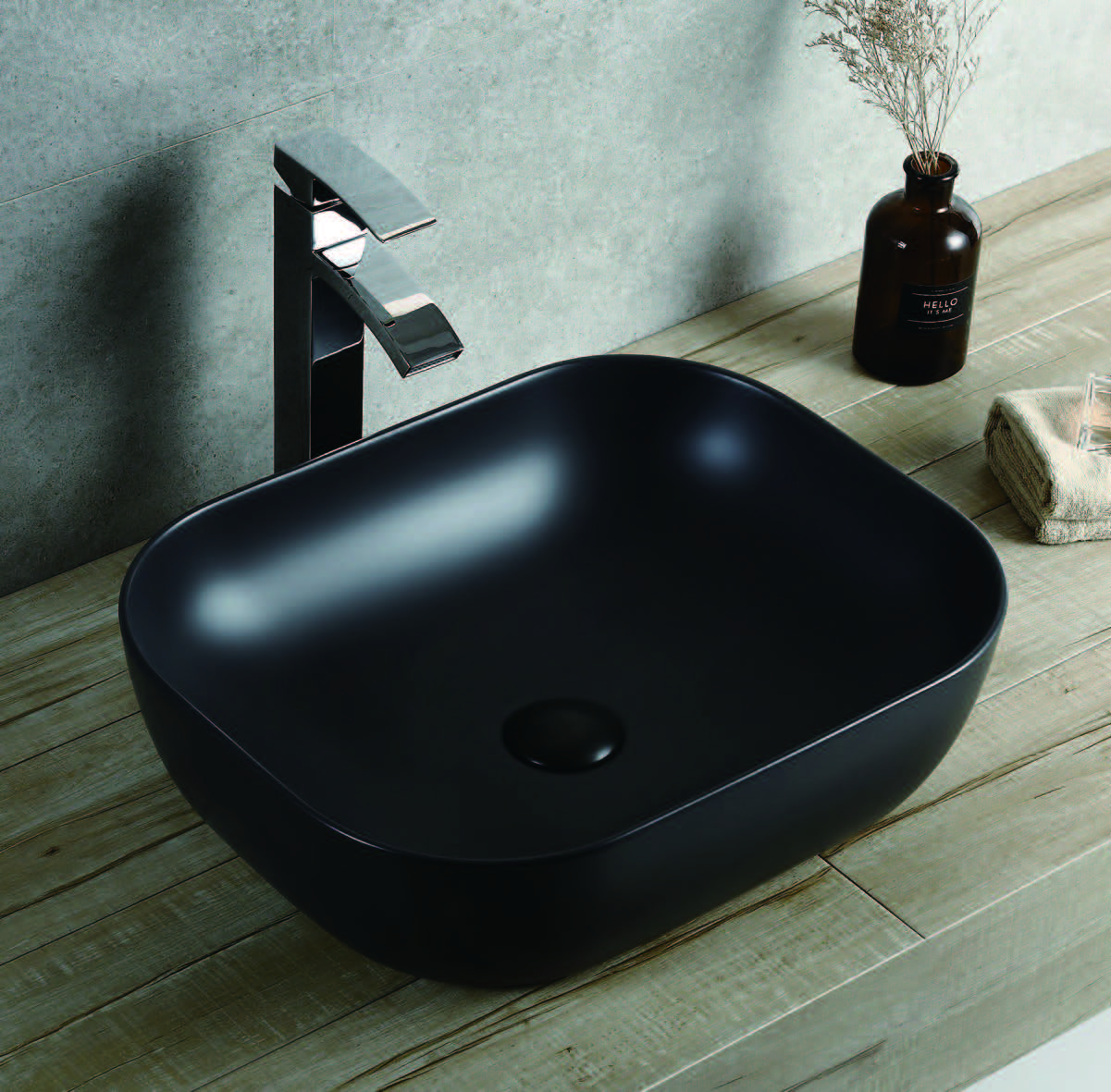 BTH SQUARE BLACK CERAMIC ARTISTIC ABOVE COUNTER BASIN 495MM