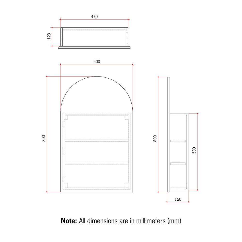 THERMOGROUP ABLAZE ARCH MIRROR CABINET BLACK 500X800MM
