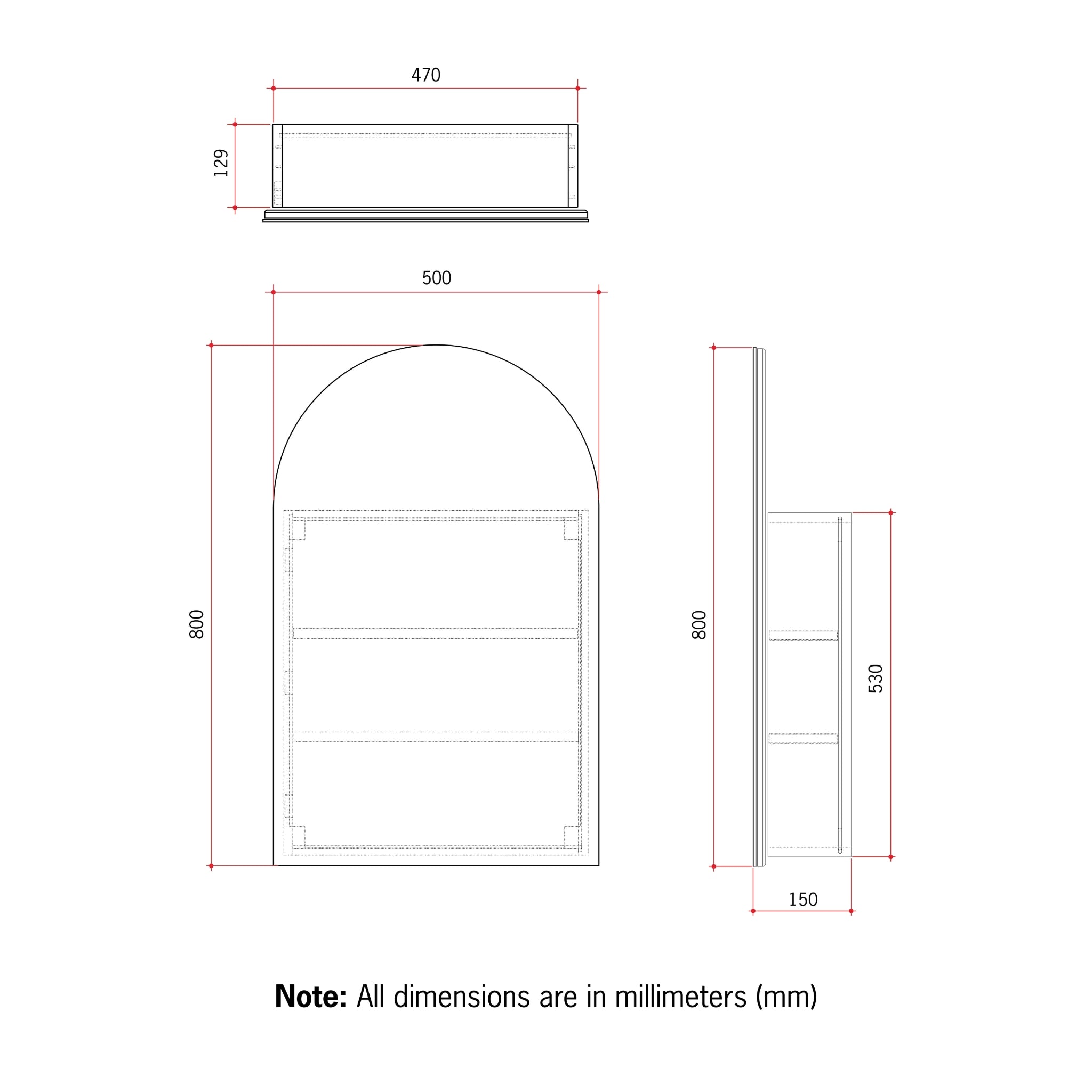 THERMOGROUP ABLAZE ARCH MIRROR CABINET BLACK 500X800MM