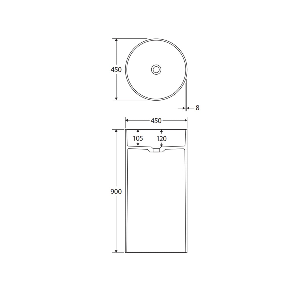 FIENZA MINKA SOLID SURFACE FREESTANDING BASIN MATTE WHITE 450MM X 900MM