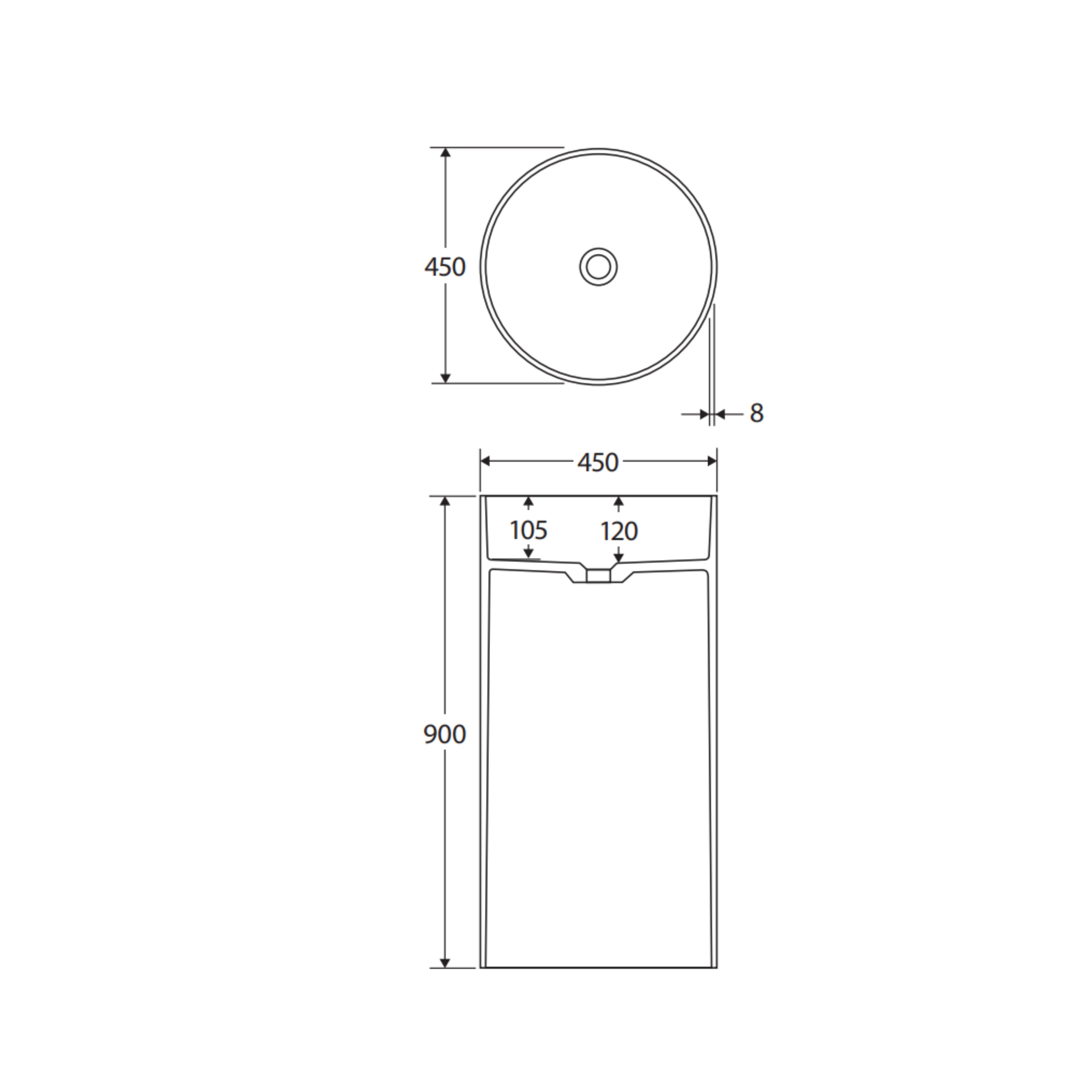 FIENZA MINKA SOLID SURFACE FREESTANDING BASIN DUSK 450MM X 900MM