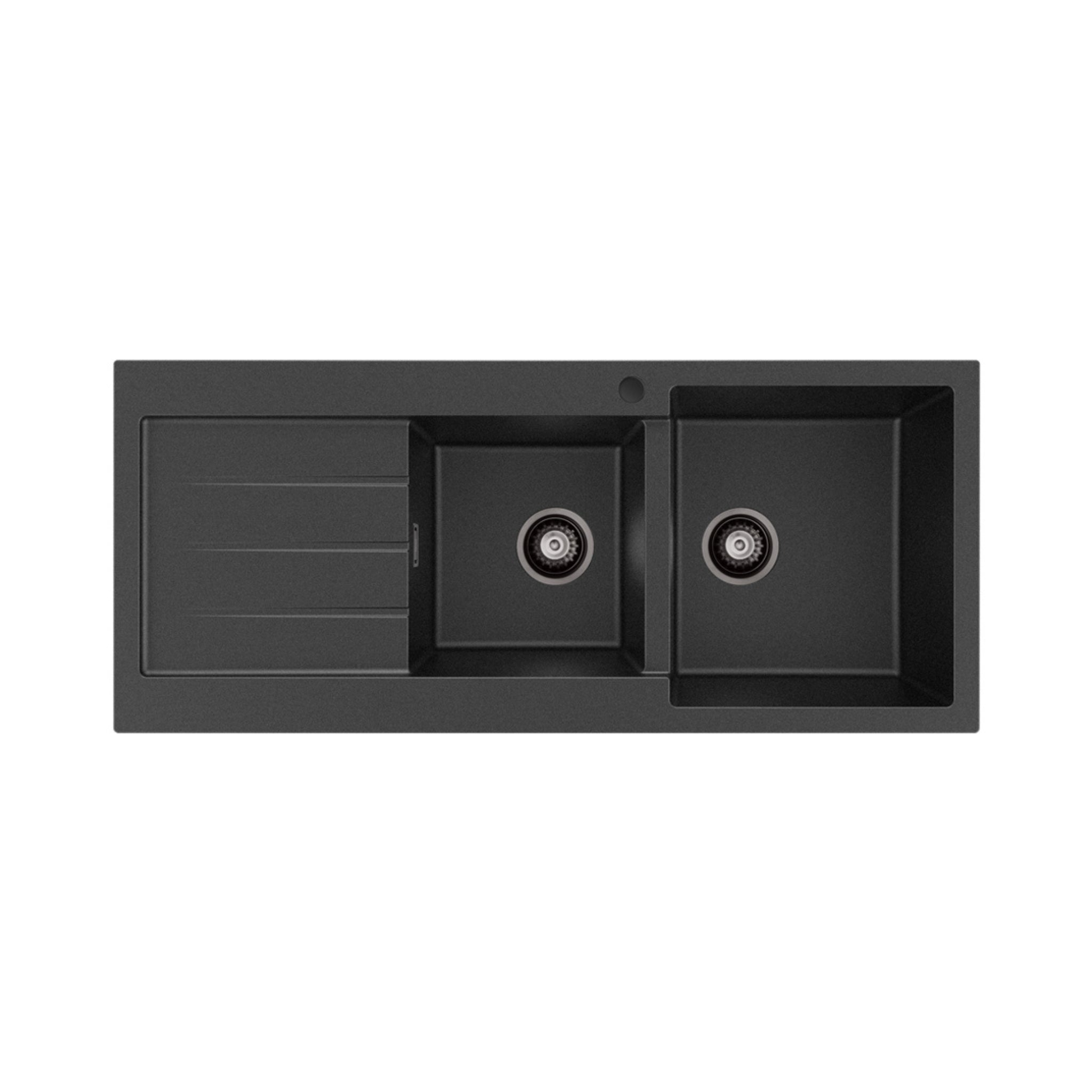 FIENZA KURO GRANITE DOUBLE BOWL KITCHEN SINK WITH DRAINER AND TAP HOLE 1160MM