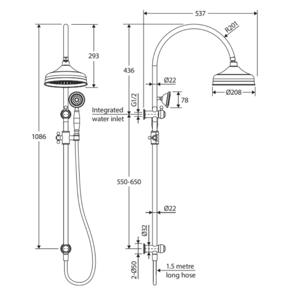 FIENZA LILLIAN TWIN SHOWER URBAN BRASS