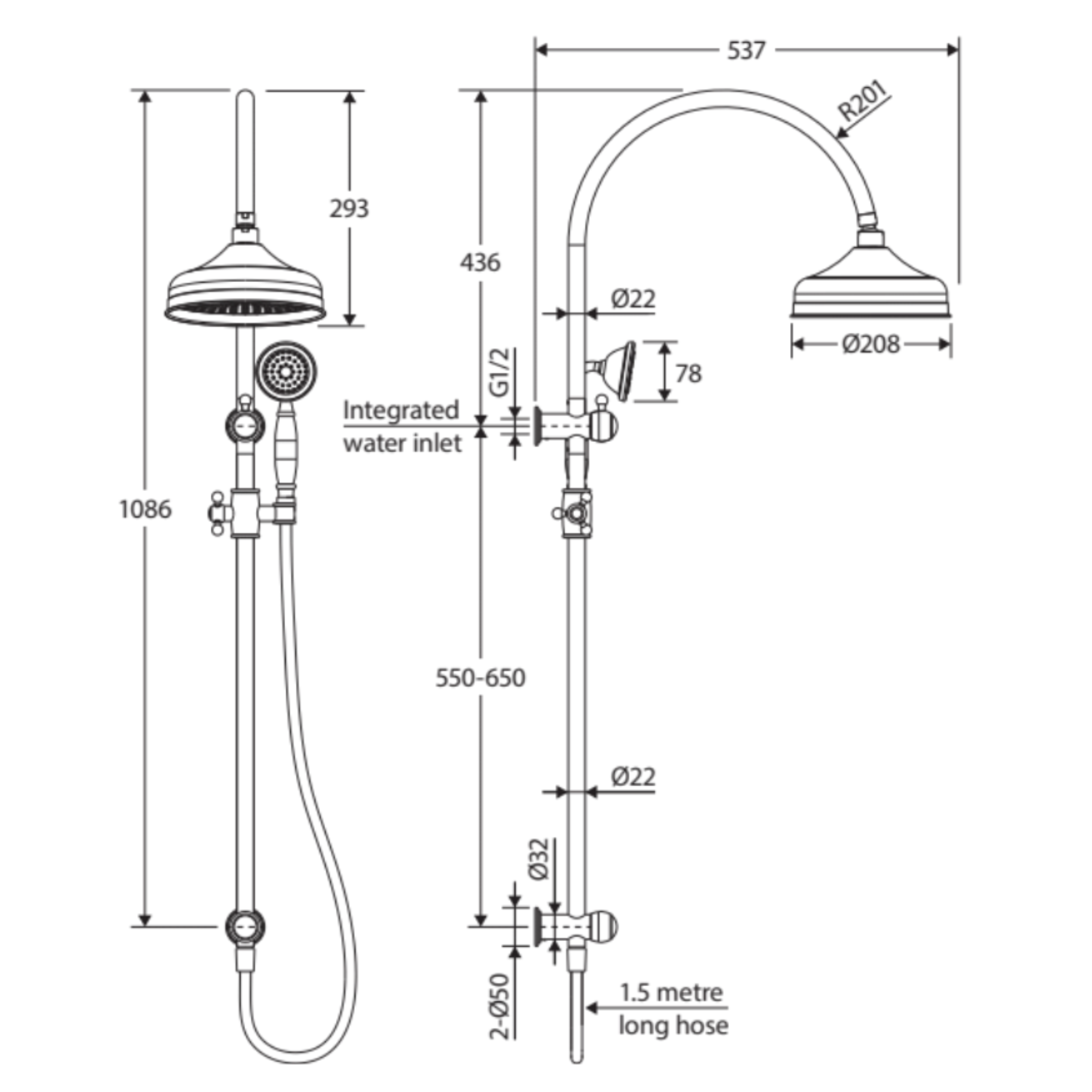 FIENZA LILLIAN TWIN SHOWER URBAN BRASS