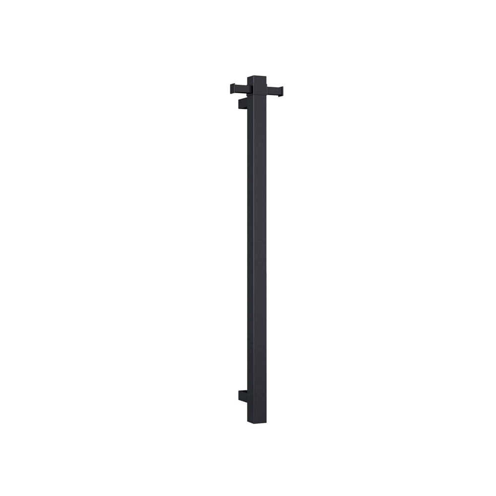 THERMOGROUP SQUARE VERTICAL HEATED SINGLE TOWEL RAIL MATTE BLACK 900MM