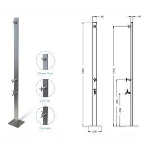 RAINWARE AUSSIE PREMIUM FREESTANDING OUTDOOR COLD SHOWER AND FOOTWASH BLACK