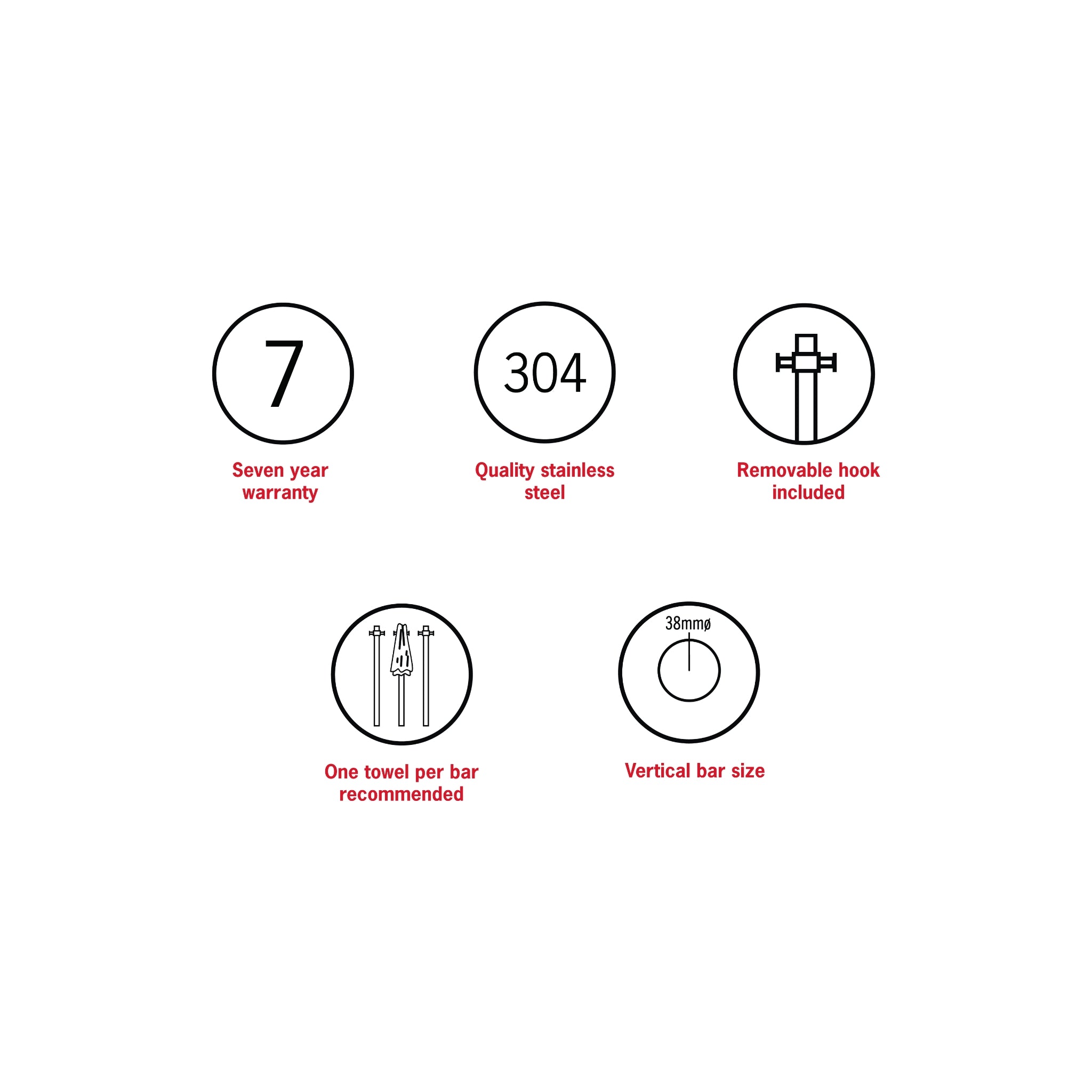 THERMOGROUP ROUND NON-HEATED VERTICAL SINGLE TOWEL RAIL MATTE BLACK 142MM