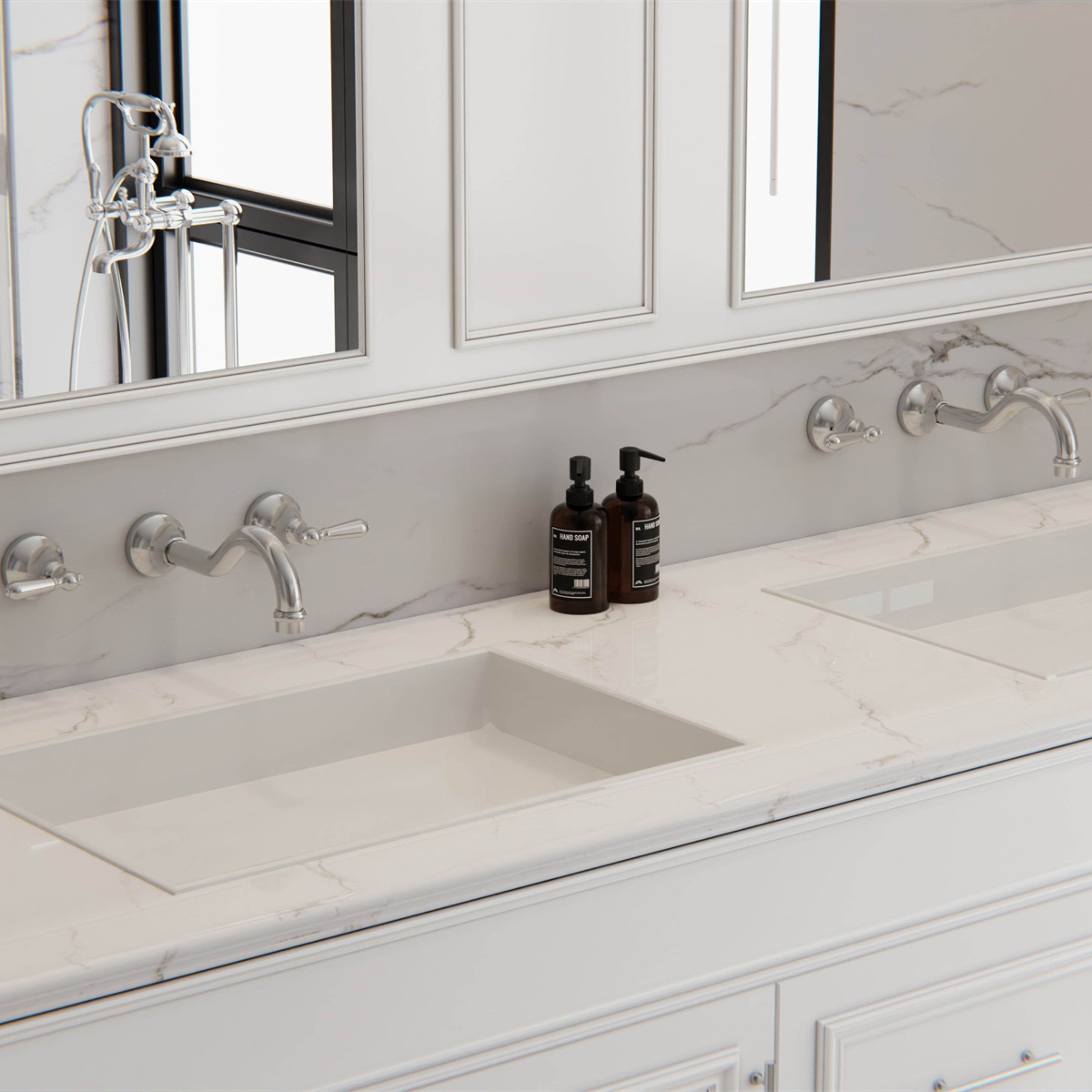 NERO YORK WALL BASIN SET WITH METAL LEVER CHROME