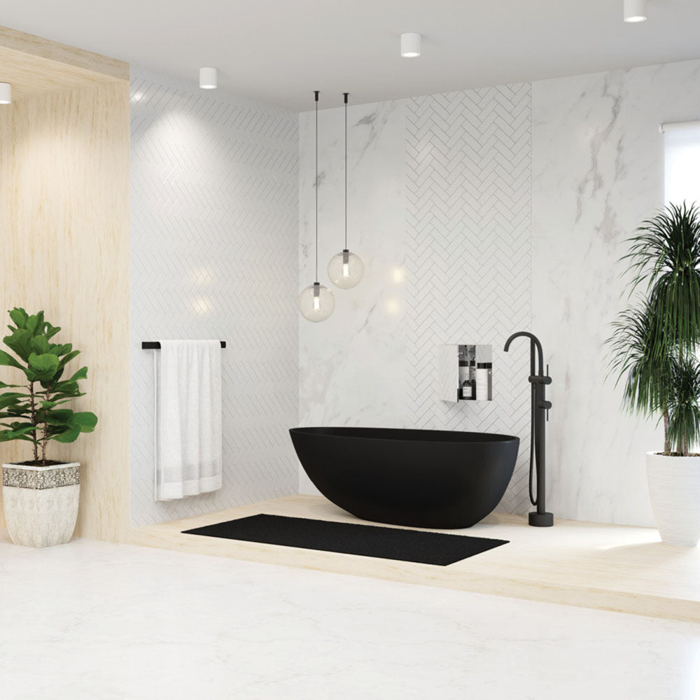 FIENZA BAHAMA SOLID SURFACE FREESTANDING BATHTUB MATTE BLACK 1700MM