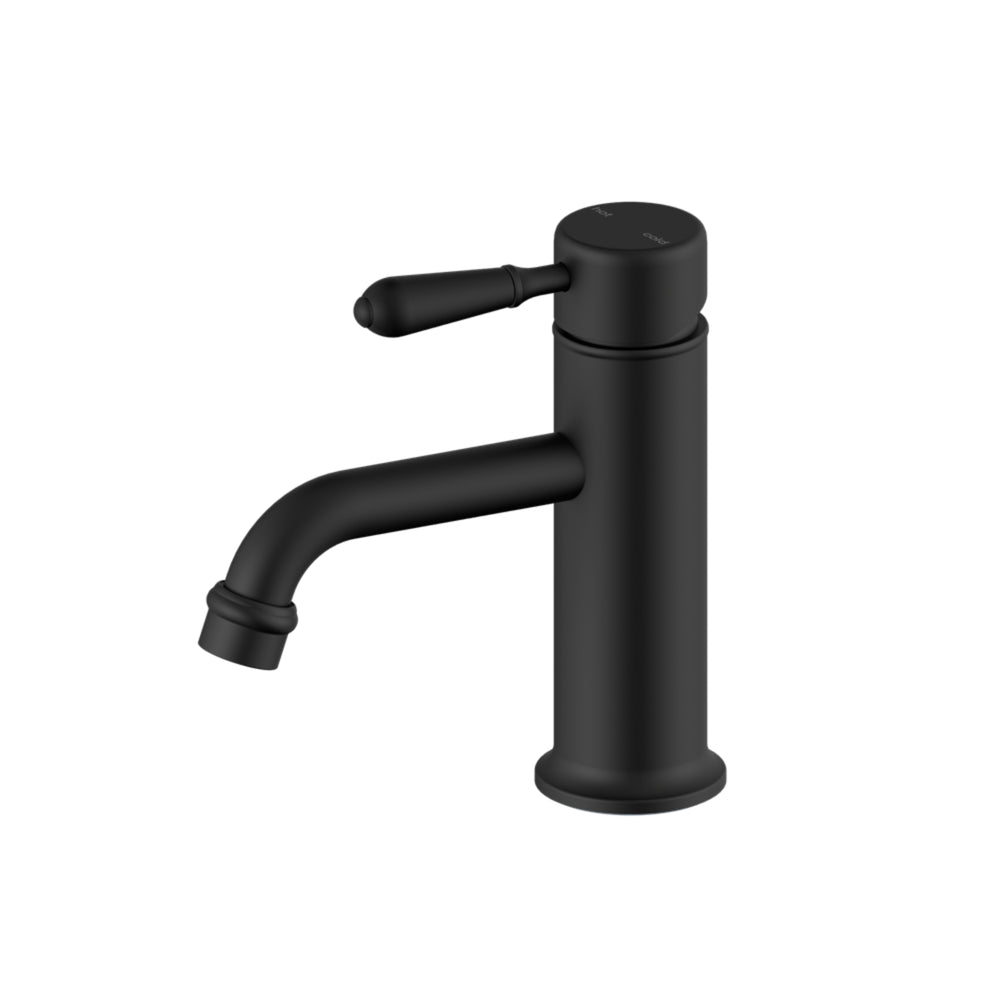 NERO YORK STRAIGHT BASIN MIXER WITH METAL LEVER 170MM MATTE BLACK