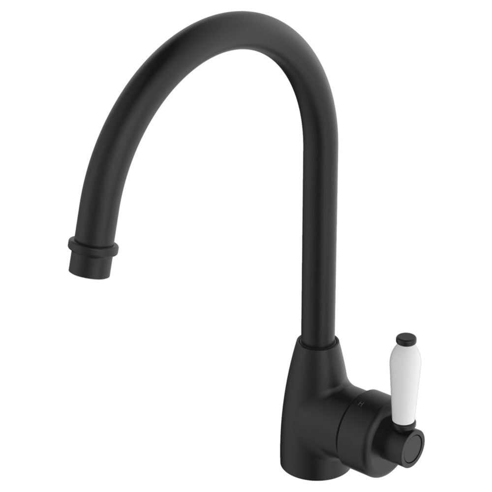 FIENZA ELEANOR GOOSENECK SINK MIXER 338MM CERAMIC HANDLE MATTE BLACK