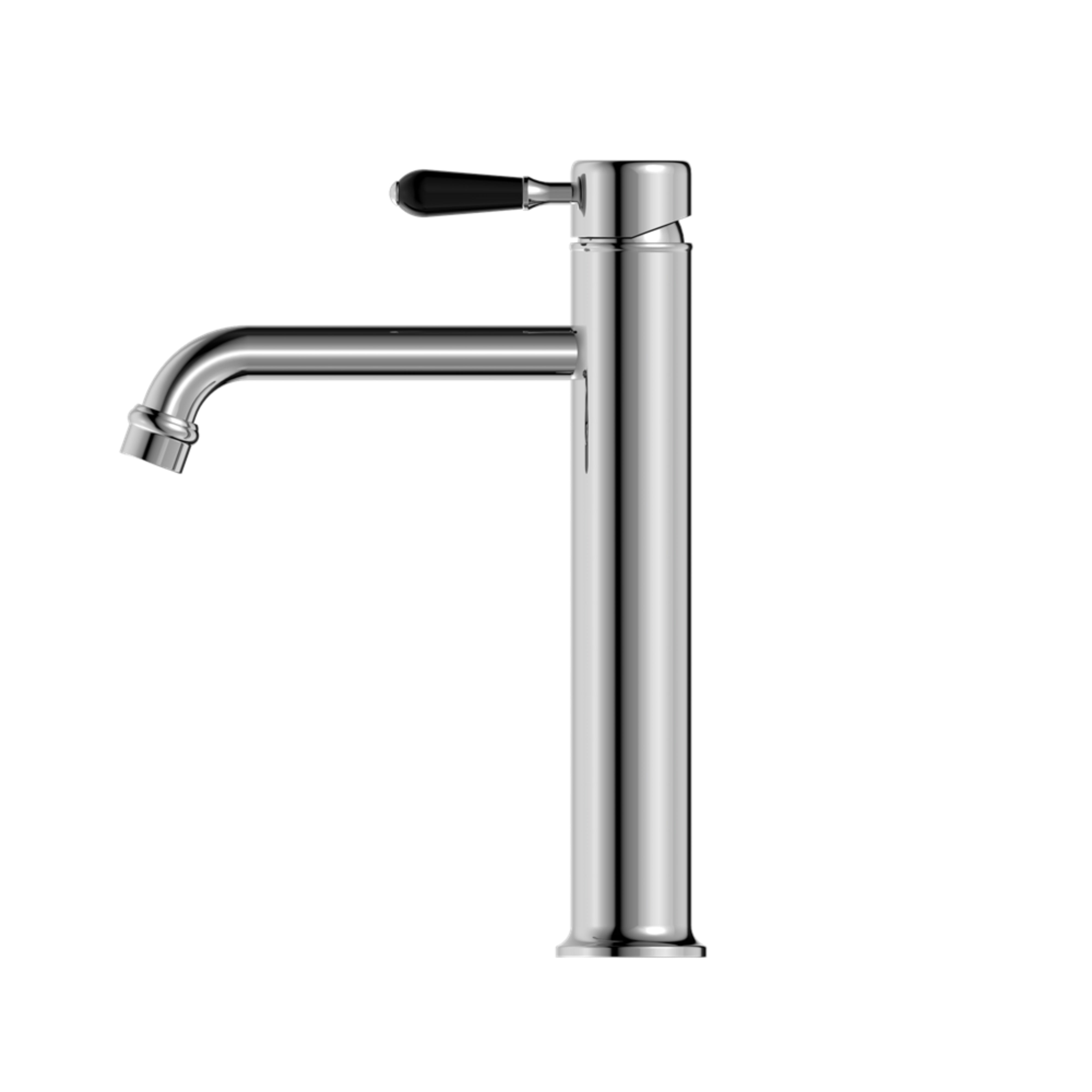NERO YORK LEAD FREE TALL BASIN MIXER WITH BLACK PORCELAIN LEVER 290MM CHROME