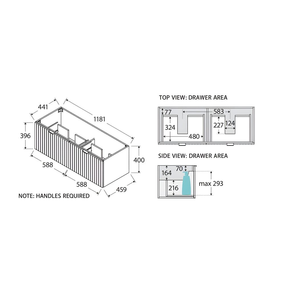 FIENZA BAYVIEW STONE GREY MATTE 1200MM DOUBLE BOWL WALL HUNG VANITY