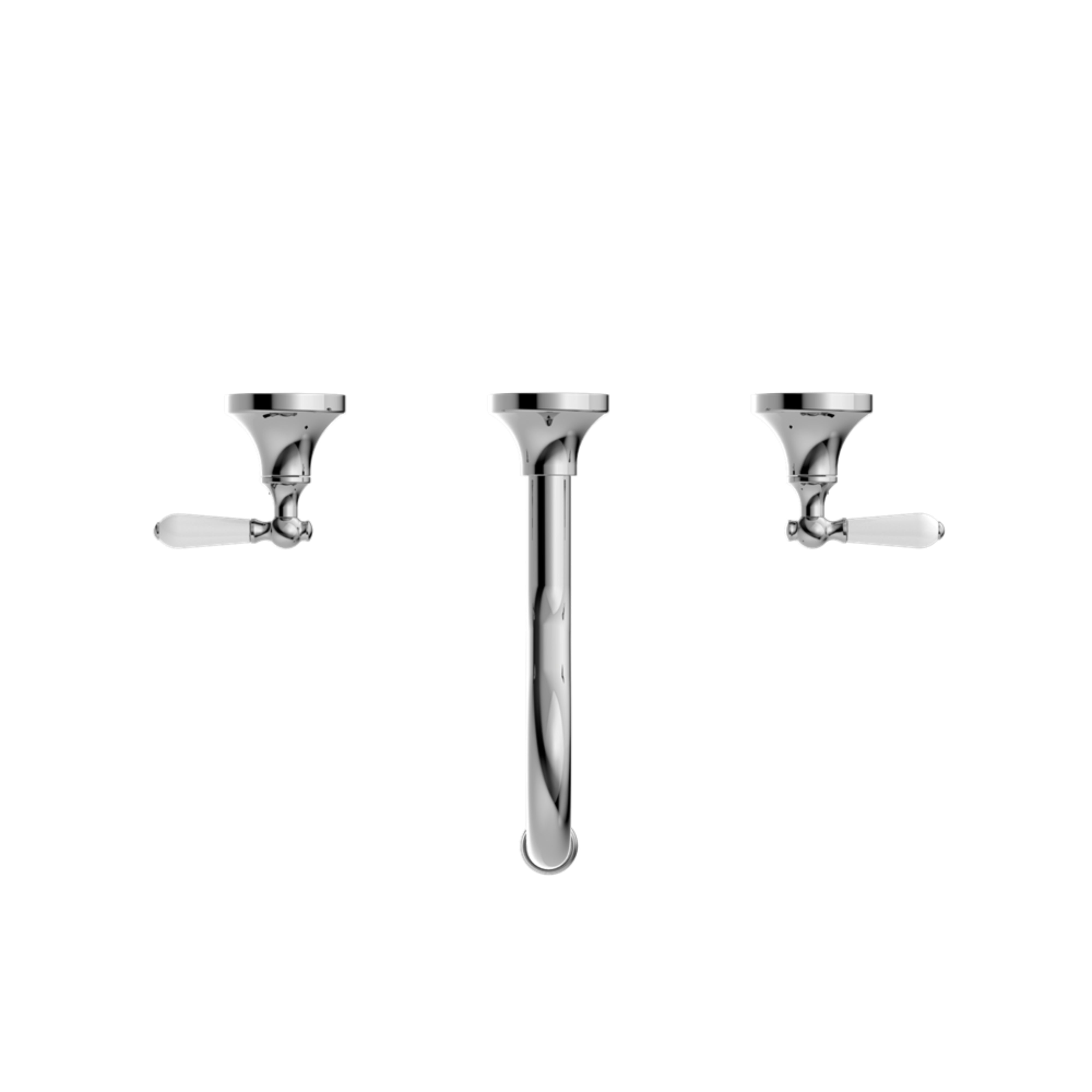 NERO YORK THREE PIECE WALL BASIN SET WITH WHITE PORCELAIN LEVER CHROME